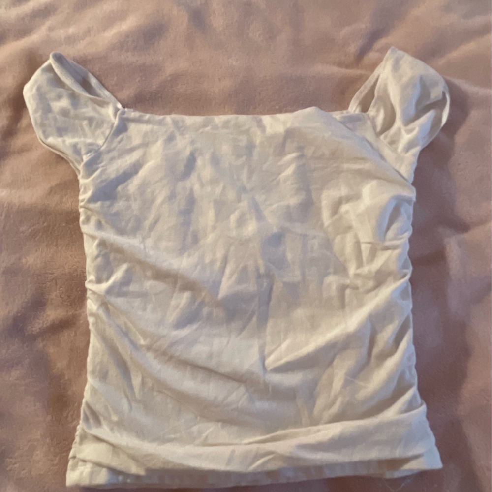 white, off the shoulder, hollister shirt, size medium